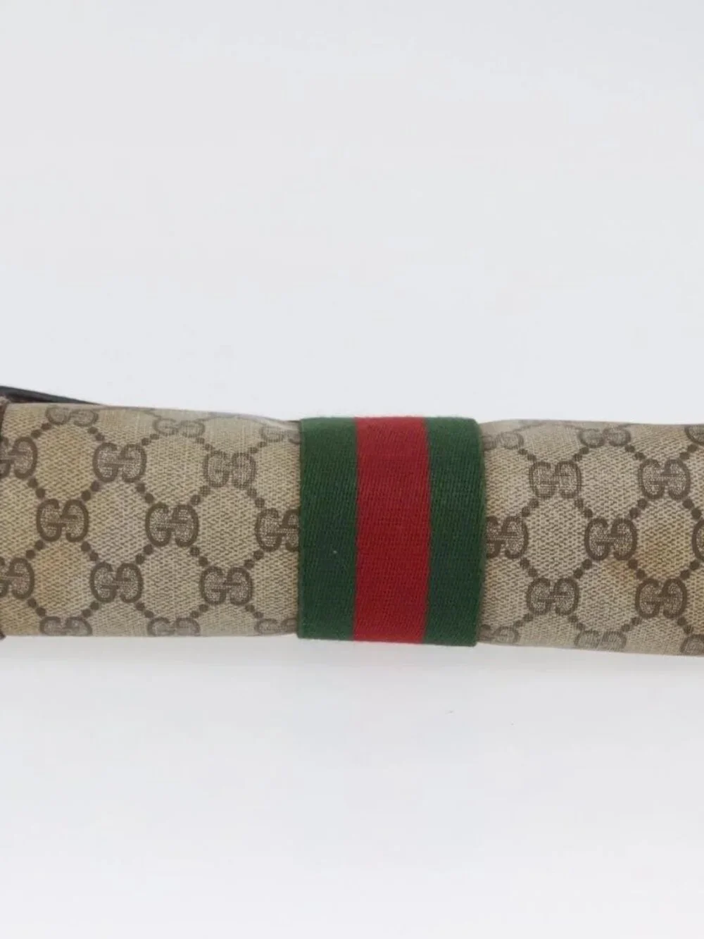GUCCI GG Supreme Web Sherry Line Bag PVC Beige Gold 67 039 3087 Auth 173857